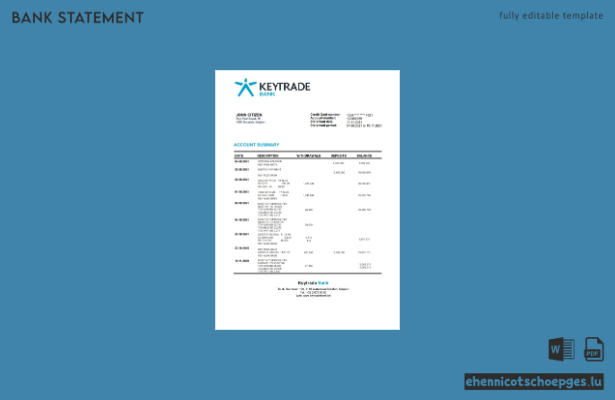 Beispiel eines Kontoauszugs von Keytrade Belgien